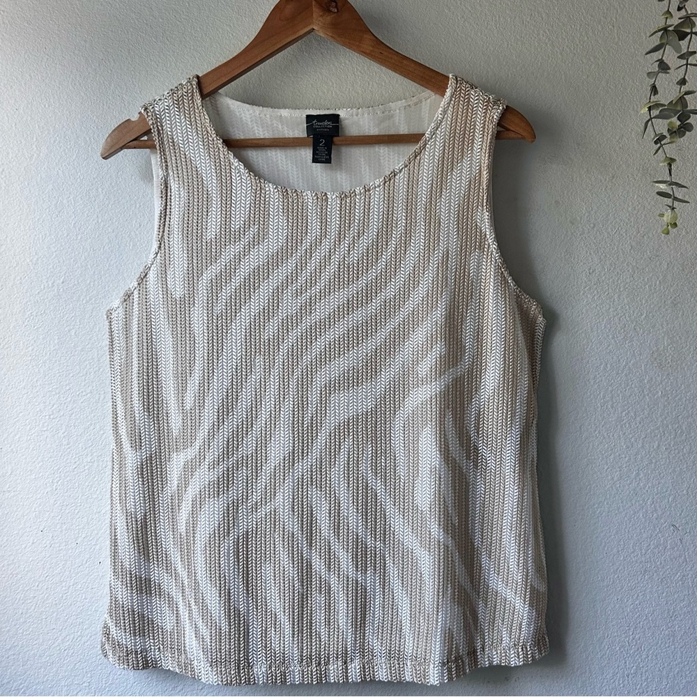 Chico's Boxy Ribbed White and Tan Tank Top